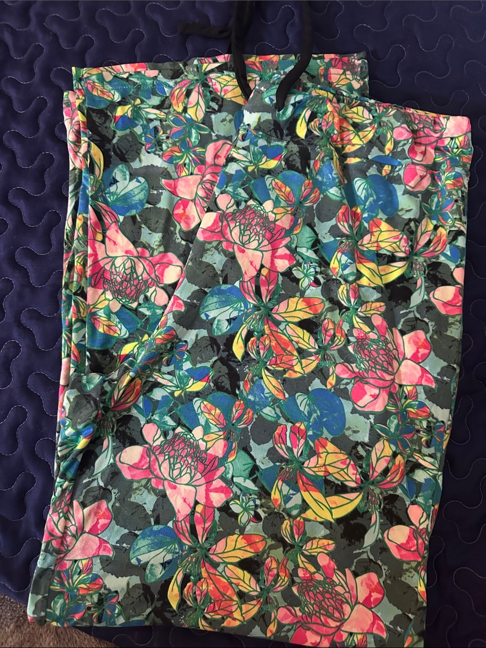 Floral Print Women's Pajama Pants - Pink Teal Multicolor